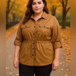 “Chicos Tan Utility Jacket with Drawstring Waist Women’s Plus Size”